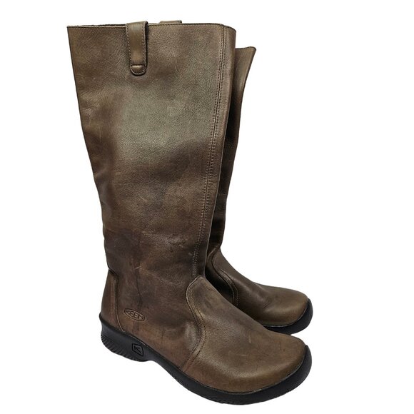 Keen Shoes - KEEN KJ BLVD Brown Leather Pull On Mid-Calf Tall Boot 10 53025-SLBK